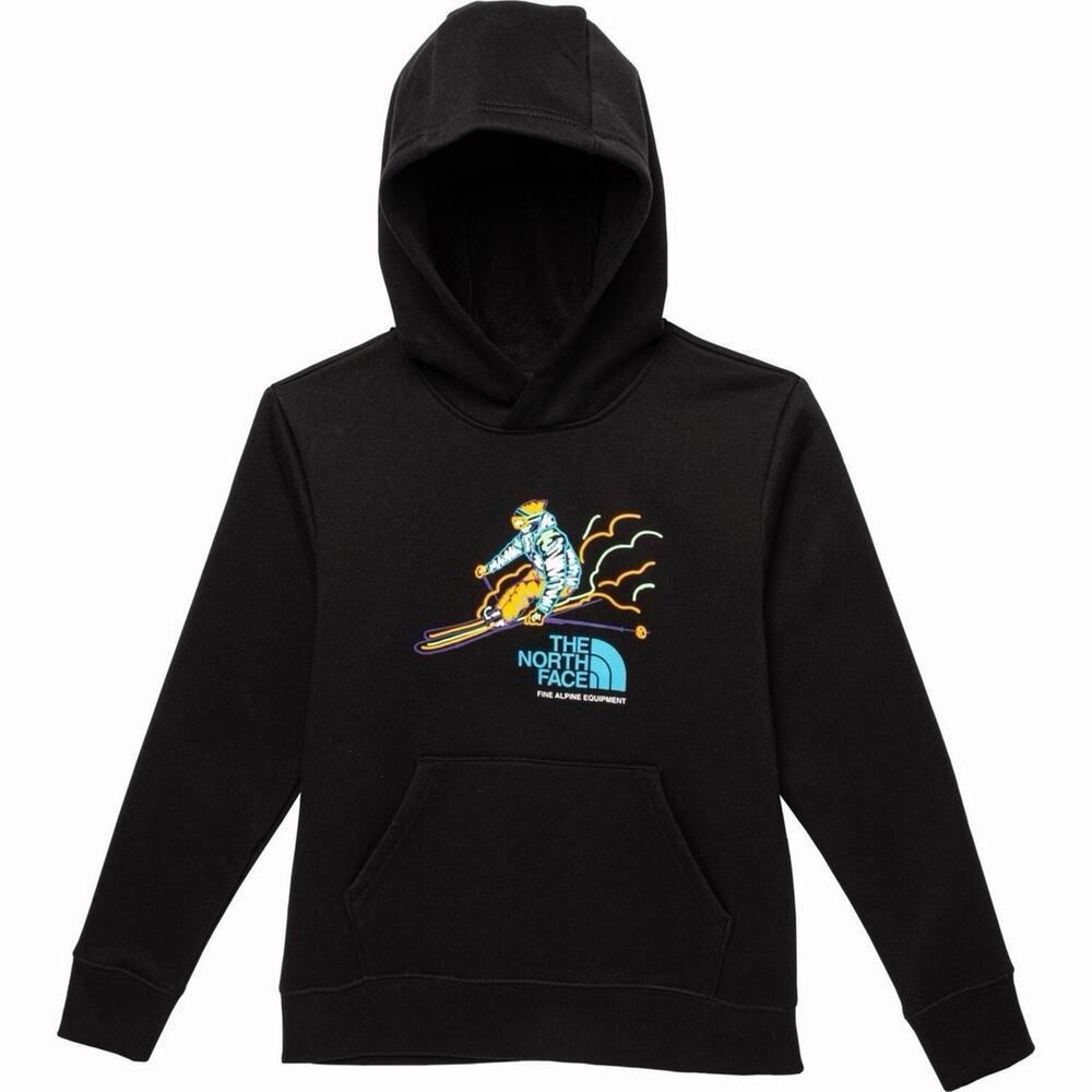 The North Face Boys' Camp Fleece Pullover Hoodie, Ski Graphic Black Size Med 10